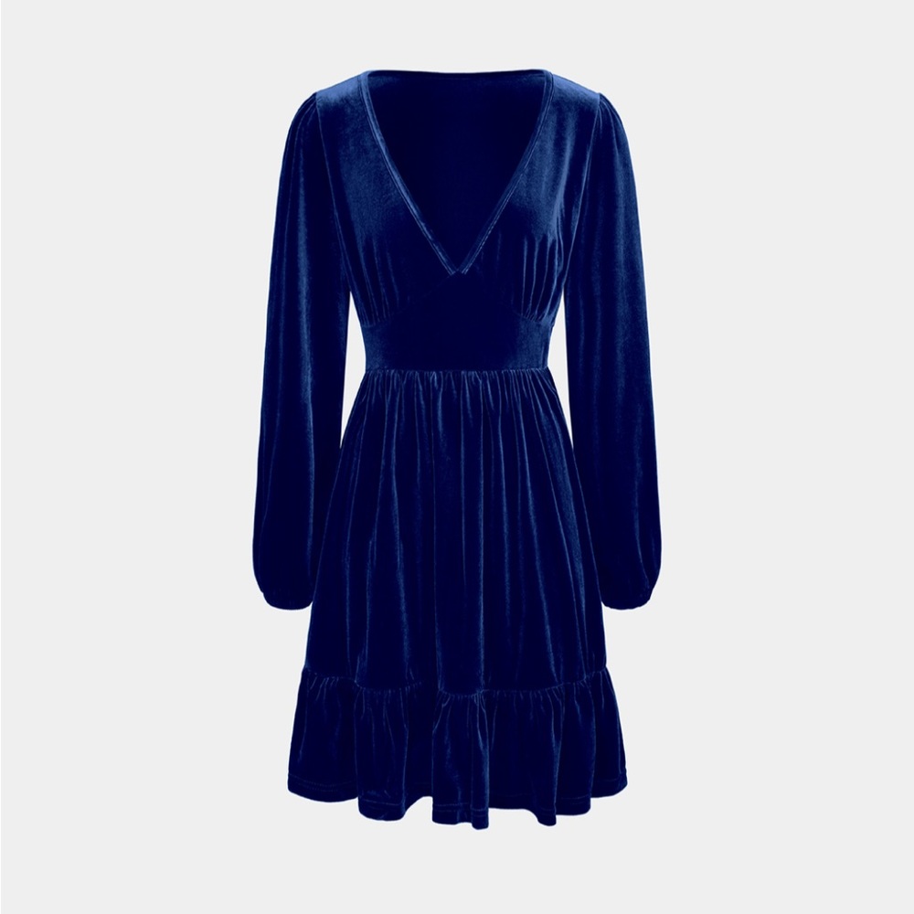 Blue velour plunge dress XL NEW - Picture 5 of 9
